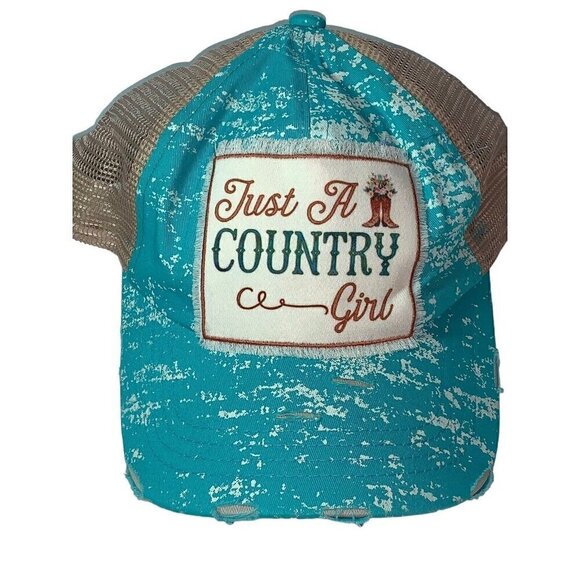 Southern Junkie Aqua‎ Spatter Paint Just A Country Girl Mesh Trucker Hat Cap - Picture 1 of 6